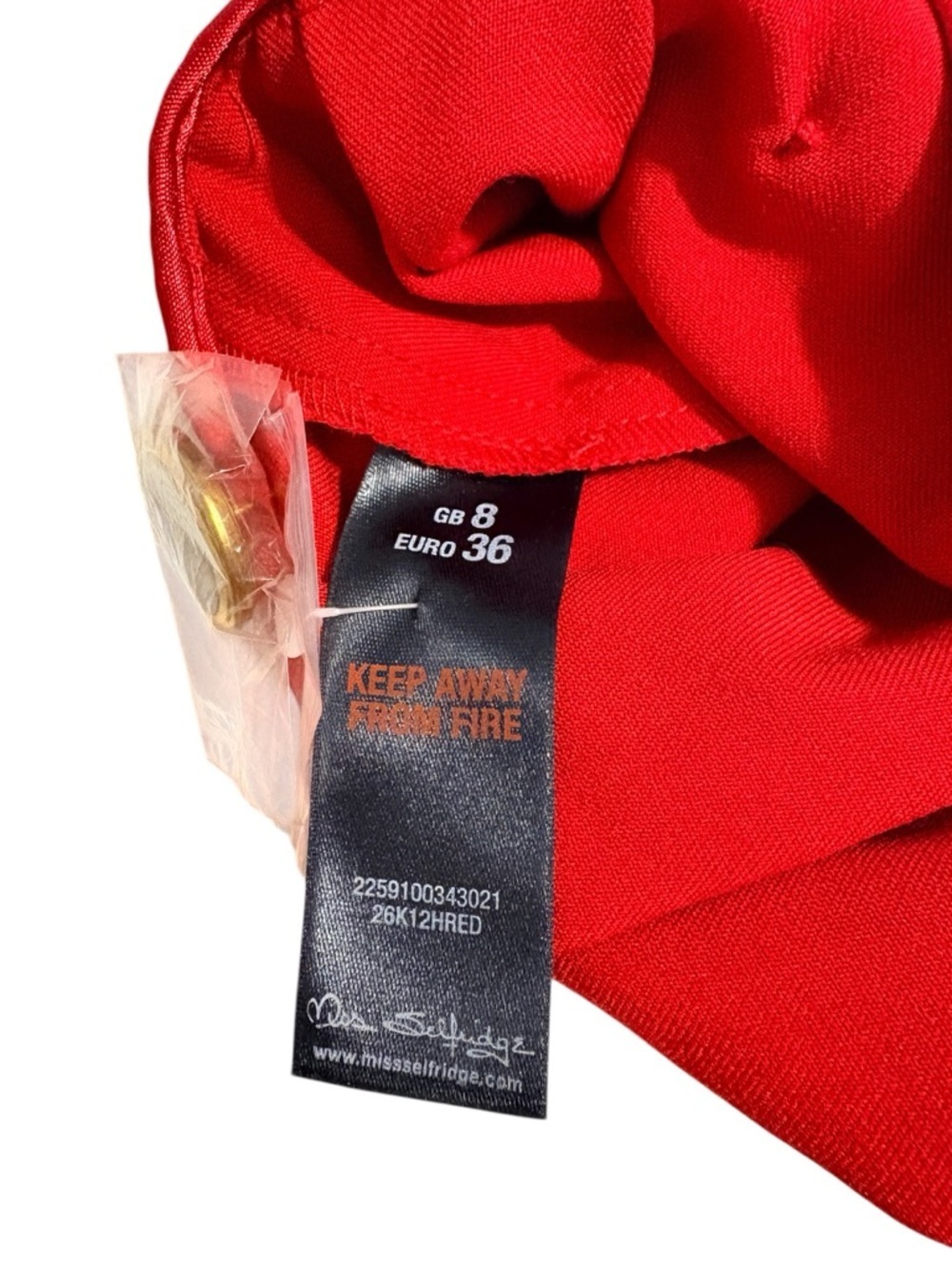 Miss Selfridge Red Pleated Mini Skirt High Waisted Size 8 Gold Button Detail - Picture 4 of 7